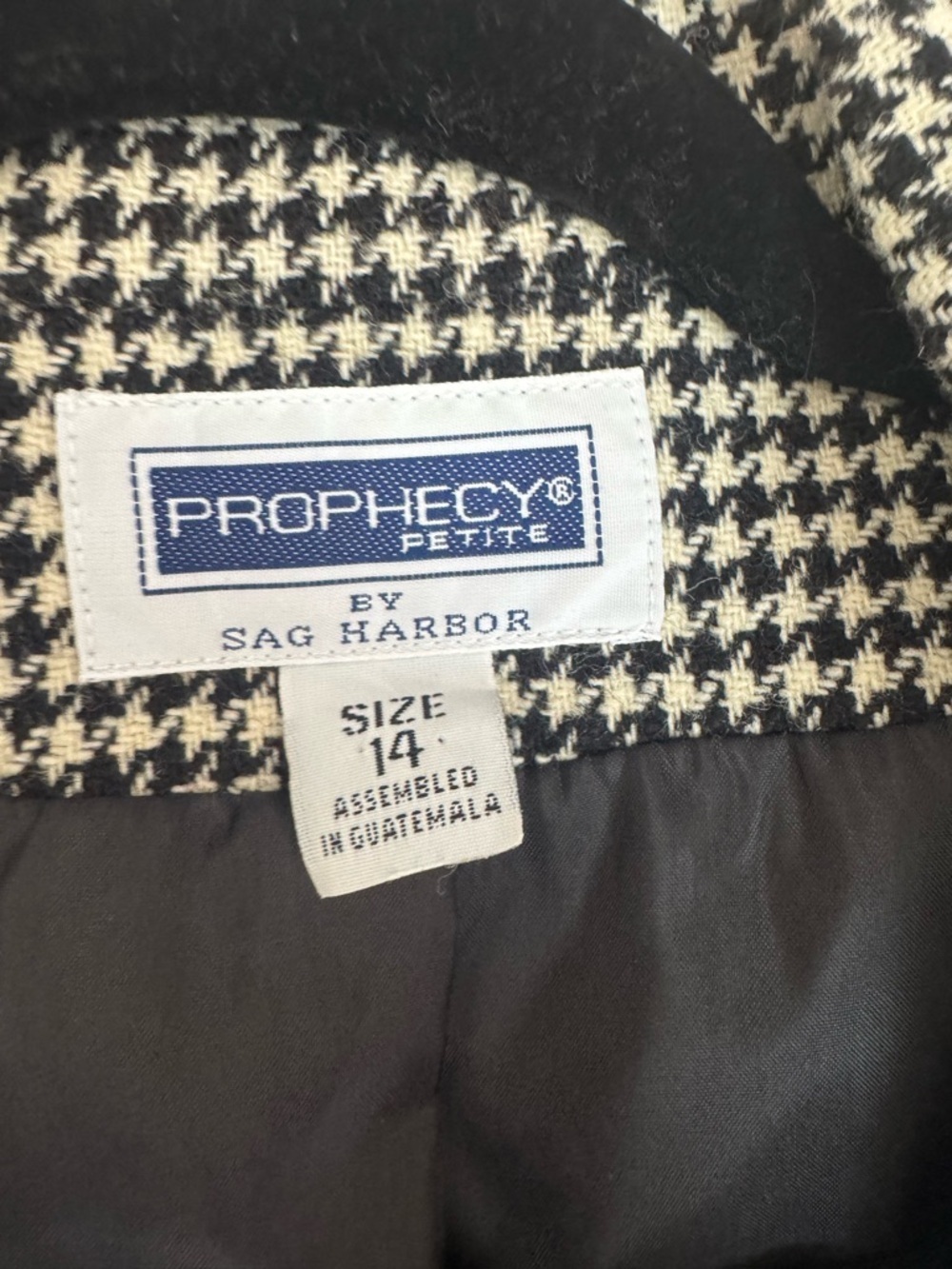 Prophesy Petite by Sag Harbor Houndstooth Blazer Size 14 Petite Black Ivory Wool - Picture 5 of 7